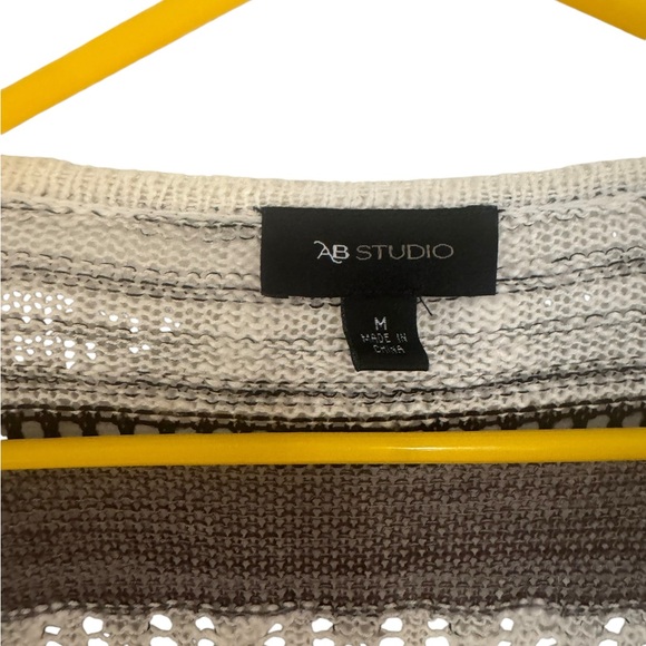 Women’s AB Studio White, Gray, & Black Striped Long Sleeve Open Sweater. Size M. - Picture 5 of 7